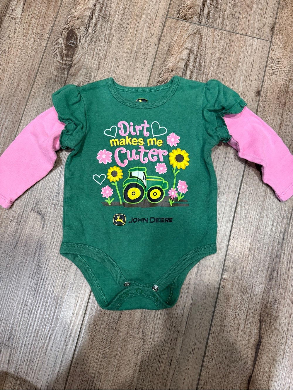 John Deere Green Girls' Graphic Tee with Yellow and Pink Accents
